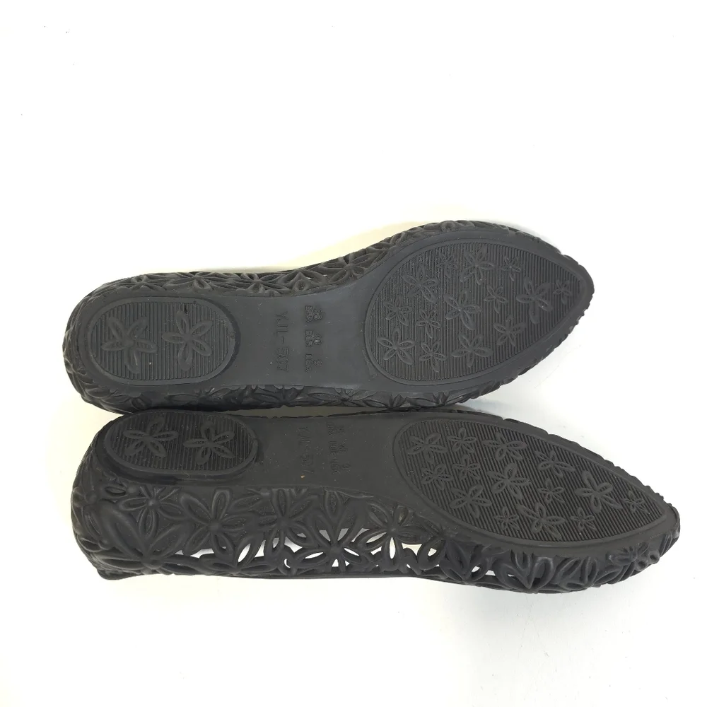 Black Floral Cutout Jelly Ballet Flats